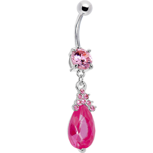 Pink Gem Princess Teardrop Belly Ring