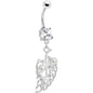 Crystalline Gem Faux Pearl Leaf Belly Ring