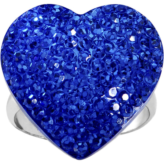 Blue Sparkler Heart Adjustable Ring