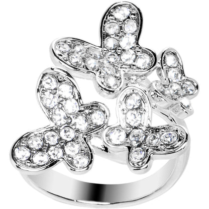 Clear Jeweled Cluster Butterfly Adjustable Ring