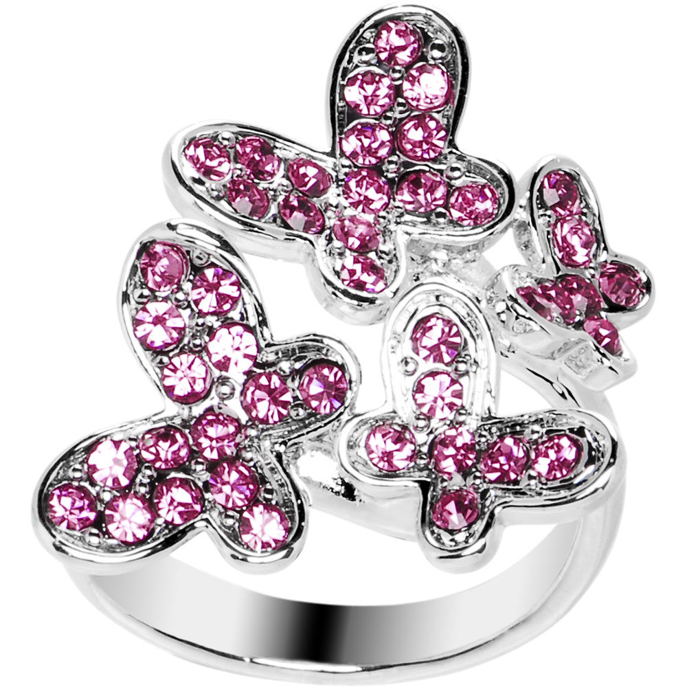 Pink Jeweled Cluster Butterfly Adjustable Ring