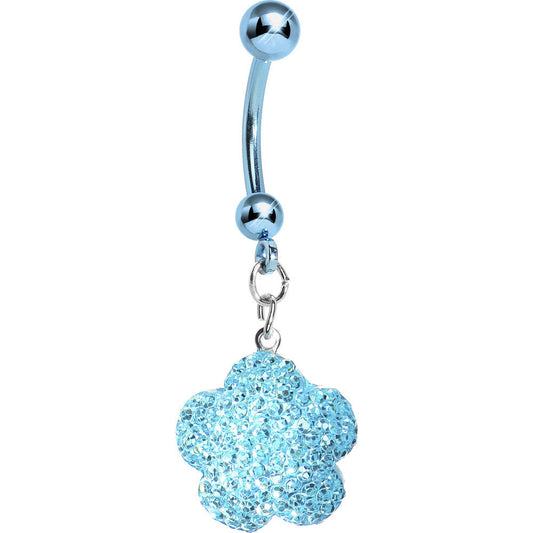 Aqua Sparkler Flower Dangle Belly Ring