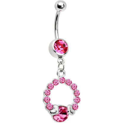 Pink Gem Wrap Me in Love Heart Dangle Belly Ring