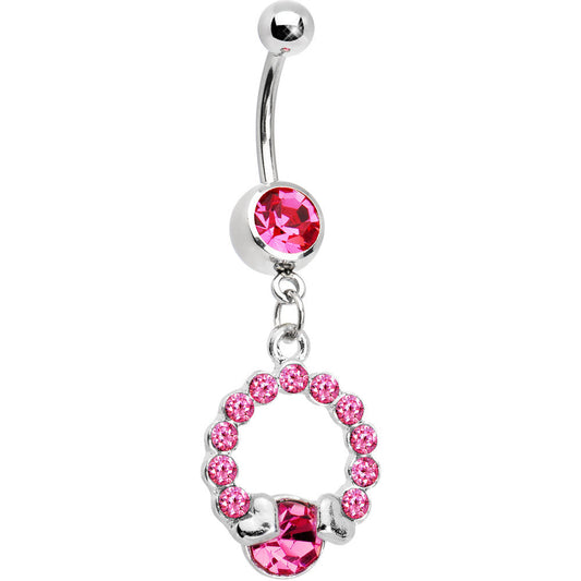 Pink Gem Wrap Me in Love Heart Dangle Belly Ring