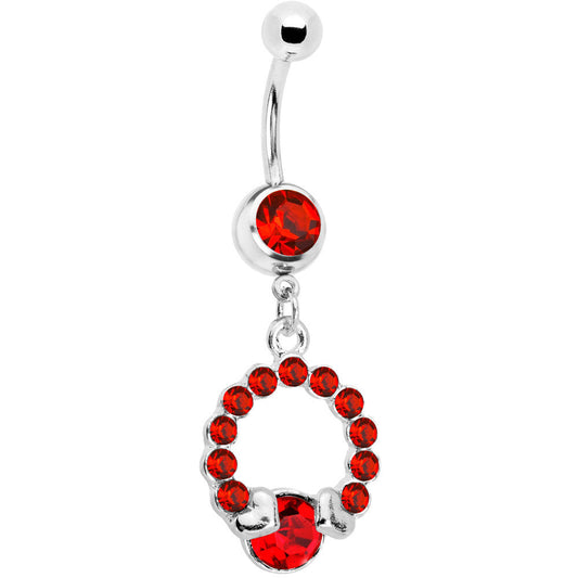 Red Gem Wrap Me in Love Heart Dangle Belly Ring