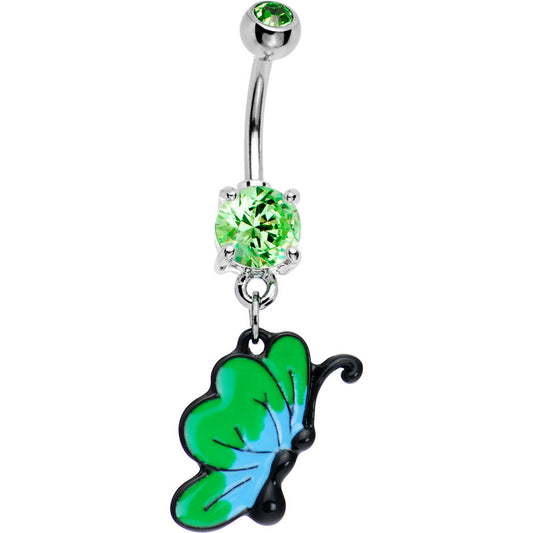 Peridot Green CZ Chromatic Butterfly Belly Ring