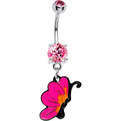 Pink CZ Chromatic Butterfly Belly Ring