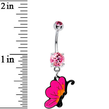 Pink CZ Chromatic Butterfly Belly Ring