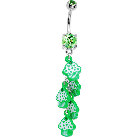 Peridot Green Cubic Zirconia Sweet Cupcake Drop Belly Ring