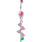 Pink Cubic Zirconia Tulips Flower Belly Ring