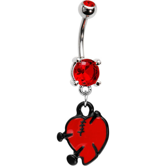 Ruby Red Gem Nail in Heart Belly Ring