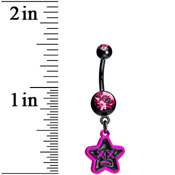 Pink Gem Unhappy Face Star Belly Ring