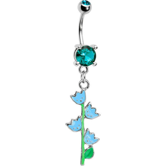 Blue Zircon Cubic Zirconia Tulips Flower Belly Ring