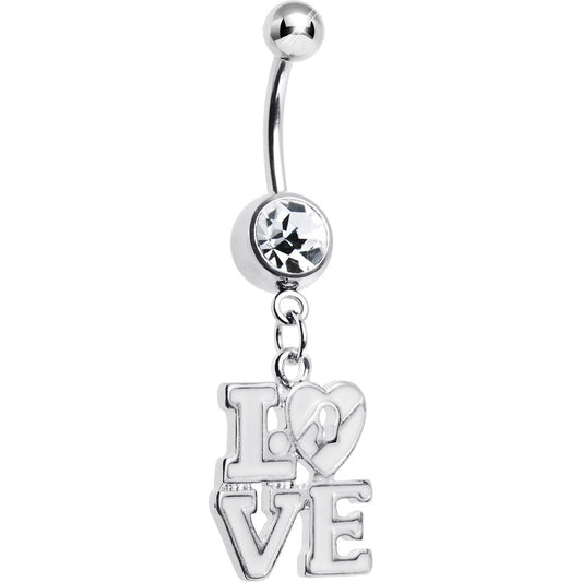 Clear Gem Dangling Love Belly Ring