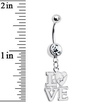 Clear Gem Dangling Love Belly Ring