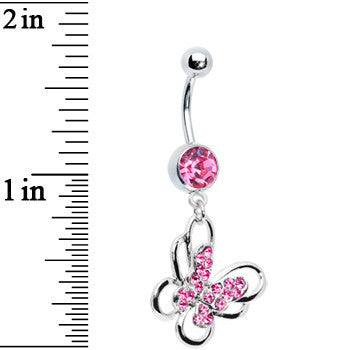 Pink Multi Paved Gem Butterfly Belly Ring