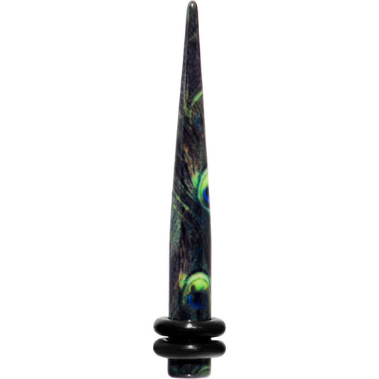 6 Gauge Peacock Feathers Acrylic Taper