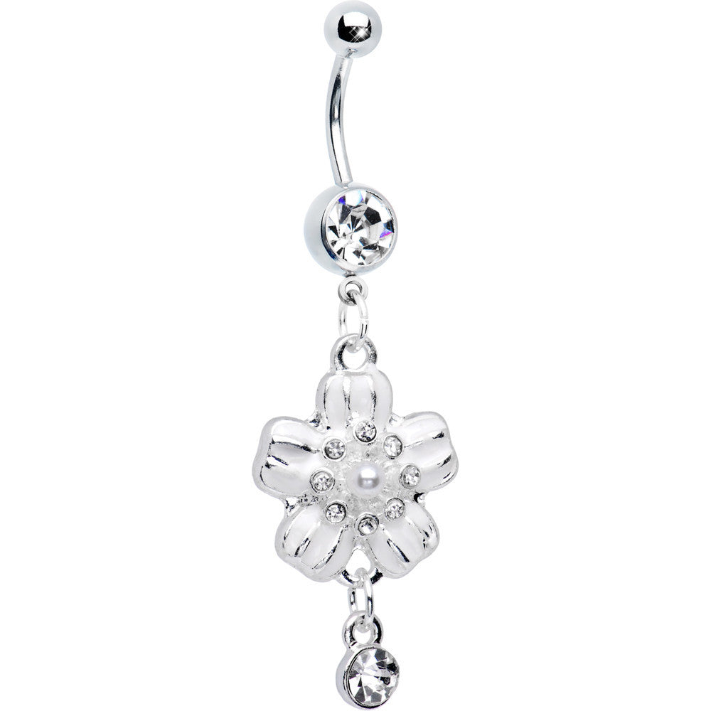 Clear Gem Perfect Posy Flower Dangle Belly Ring