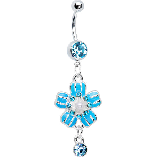 Sky Blue Gem Perfect Posy Flower Dangle Belly Ring