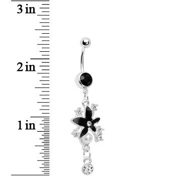 Dark Nature Floating Pearl Flower Crystal Drop Belly Ring