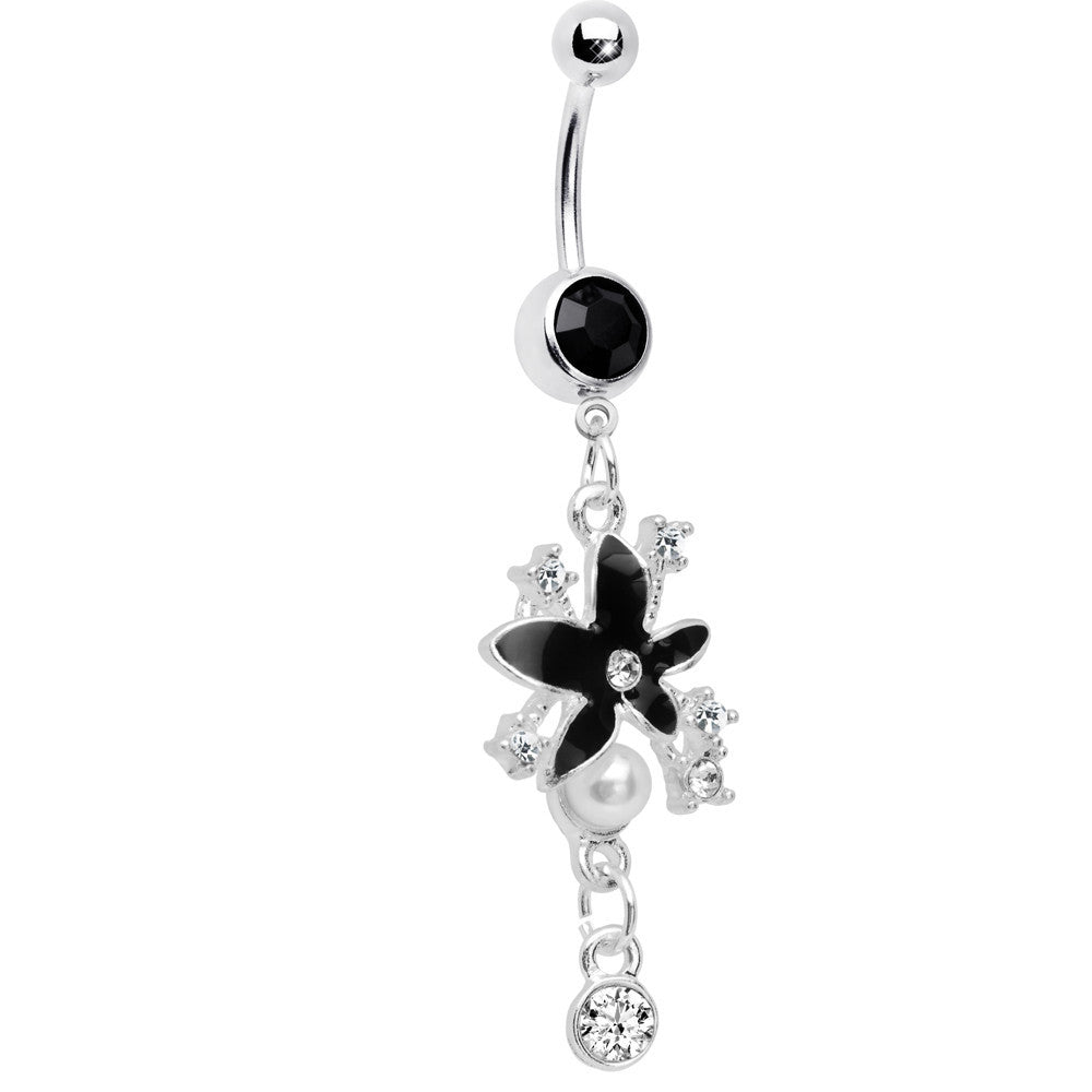 Dark Nature Floating Pearl Flower Crystal Drop Belly Ring