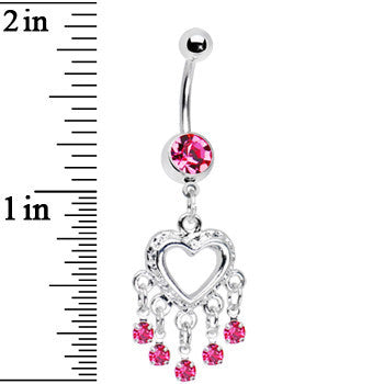 Love Drops Pink Heart Chandelier Belly Ring