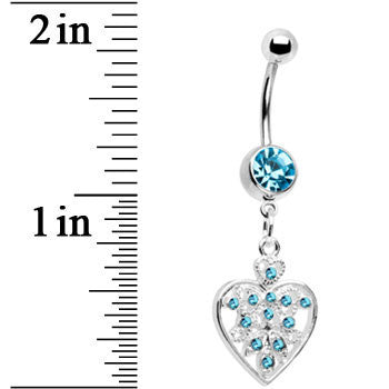 Blue Crystal Accent Fill My Heart Belly Ring