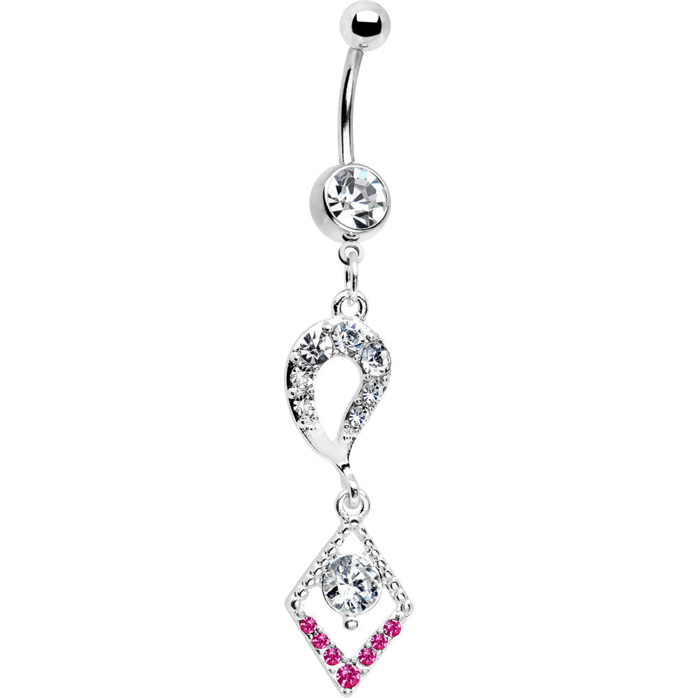 Clear Gem Lucky Pink Gem Drop Belly Ring