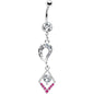 Clear Gem Lucky Pink Gem Drop Belly Ring