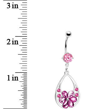 Romantic Rose Flower Gem Floral Teardrop Dangle Belly Ring