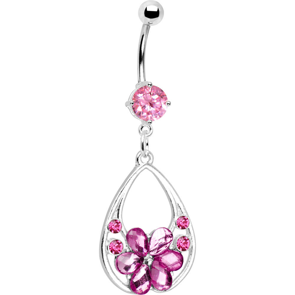 Romantic Rose Flower Gem Floral Teardrop Dangle Belly Ring