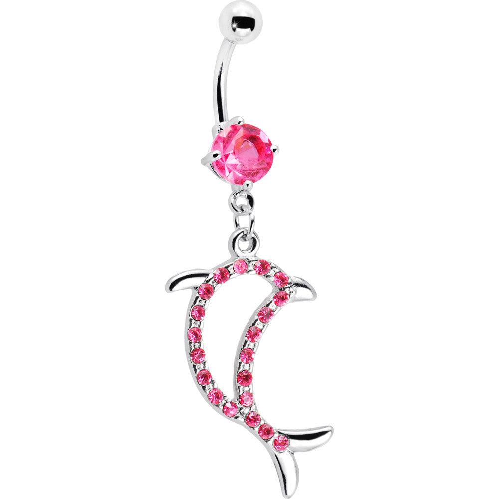 Pink Gem Hollow Dolphin Belly Ring