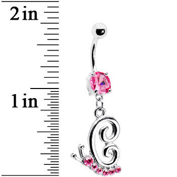 Pink Gem Snail Dangle Belly Ring