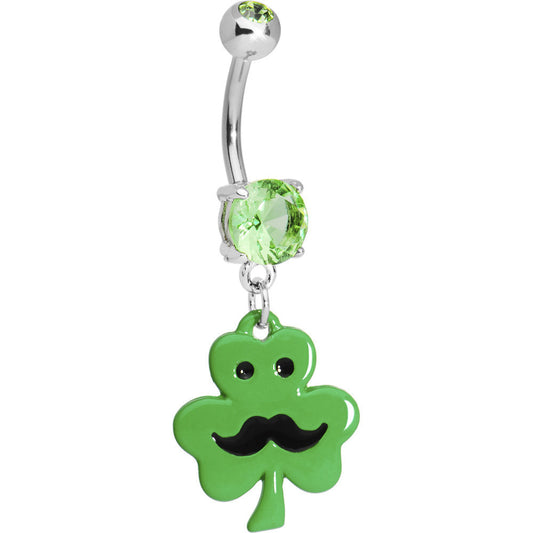 Mustache Green Shamrock Belly Ring