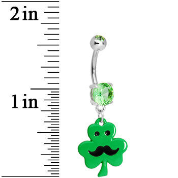 Mustache Green Shamrock Belly Ring