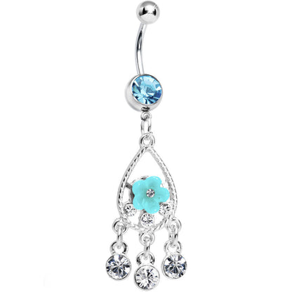 Floral Aqua Teardrop Chandelier Belly Ring