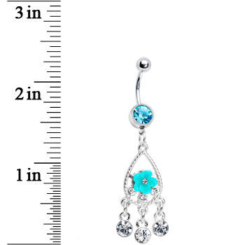 Floral Aqua Teardrop Chandelier Belly Ring