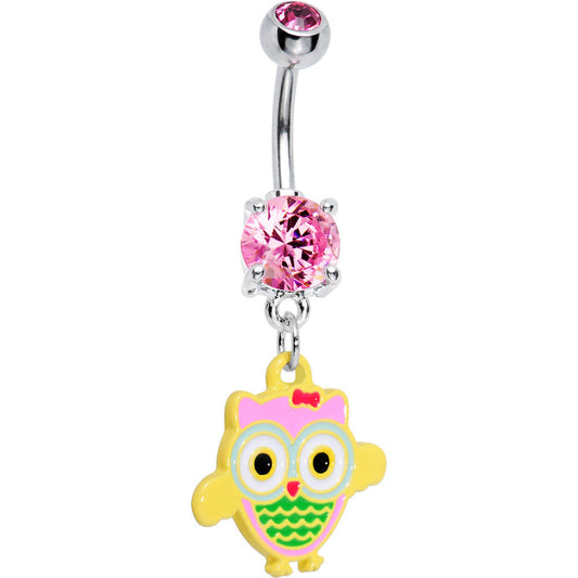 Pink Gem Cutie pie Owl Belly Ring