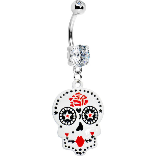 Rose Flower Petals Sugar Skull Belly Ring
