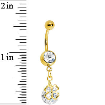 Gold Plated Crystalline Gem Four Leaf Clover Belly Ring