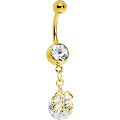 Gold Plated Crystalline Gem Four Leaf Clover Belly Ring