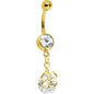 Gold Plated Crystalline Gem Four Leaf Clover Belly Ring