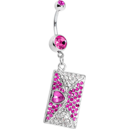 Fuchsia Gem Love Letter Dangle Belly Ring