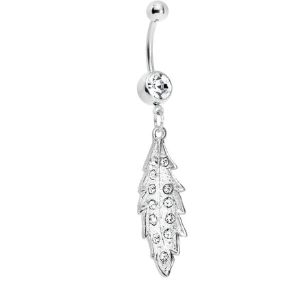 Crystalline Gem Shimmering Leaf Dangle Belly Ring