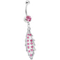 Pink Gem Shimmering Leaf Dangle Belly Ring