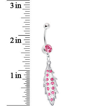 Pink Gem Shimmering Leaf Dangle Belly Ring