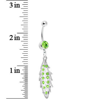 Green Gem Shimmering Leaf Dangle Belly Ring