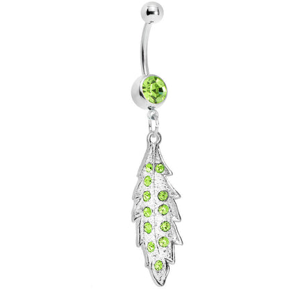 Green Gem Shimmering Leaf Dangle Belly Ring