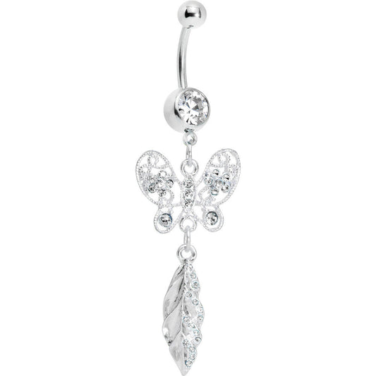 Crystalline Gem Butterfly Lily Leaf Belly Ring