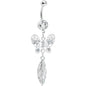 Crystalline Gem Butterfly Lily Leaf Belly Ring